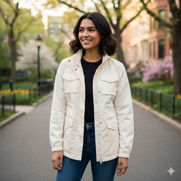 Nike Jackets & Blazers - Nike Womens Utility Field Jacket Sail White Full‎ Zip Snap Cargo Pockets Small